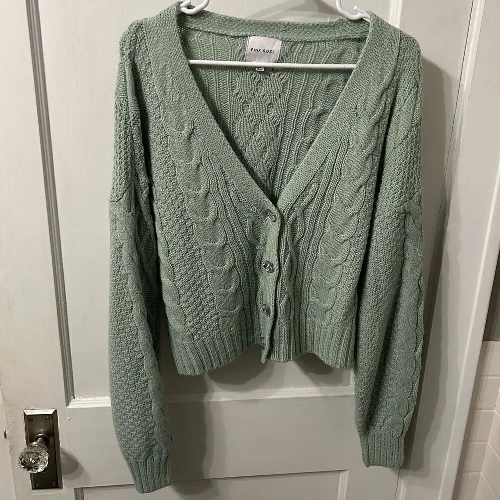 Cable mint Green Sweater - Picture 1 of 5